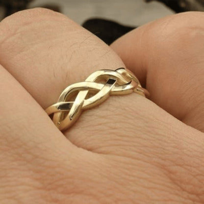 Adjustable Ring for Women - Gold-Tone Woven Band, Openwork Chain Design - product detail view 13