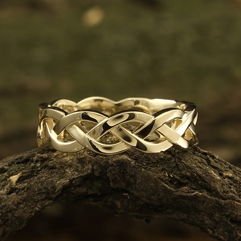 Adjustable Ring for Women - Gold-Tone Woven Band, Openwork Chain Design - product detail view 14