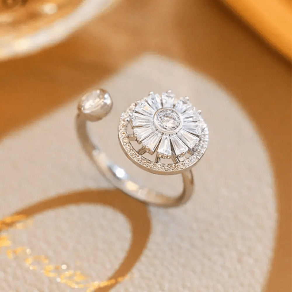 Adjustable Ring - Spinner S925 Sterling Silver with Cubic Zirconia - Rotating Open for - product detail view 4