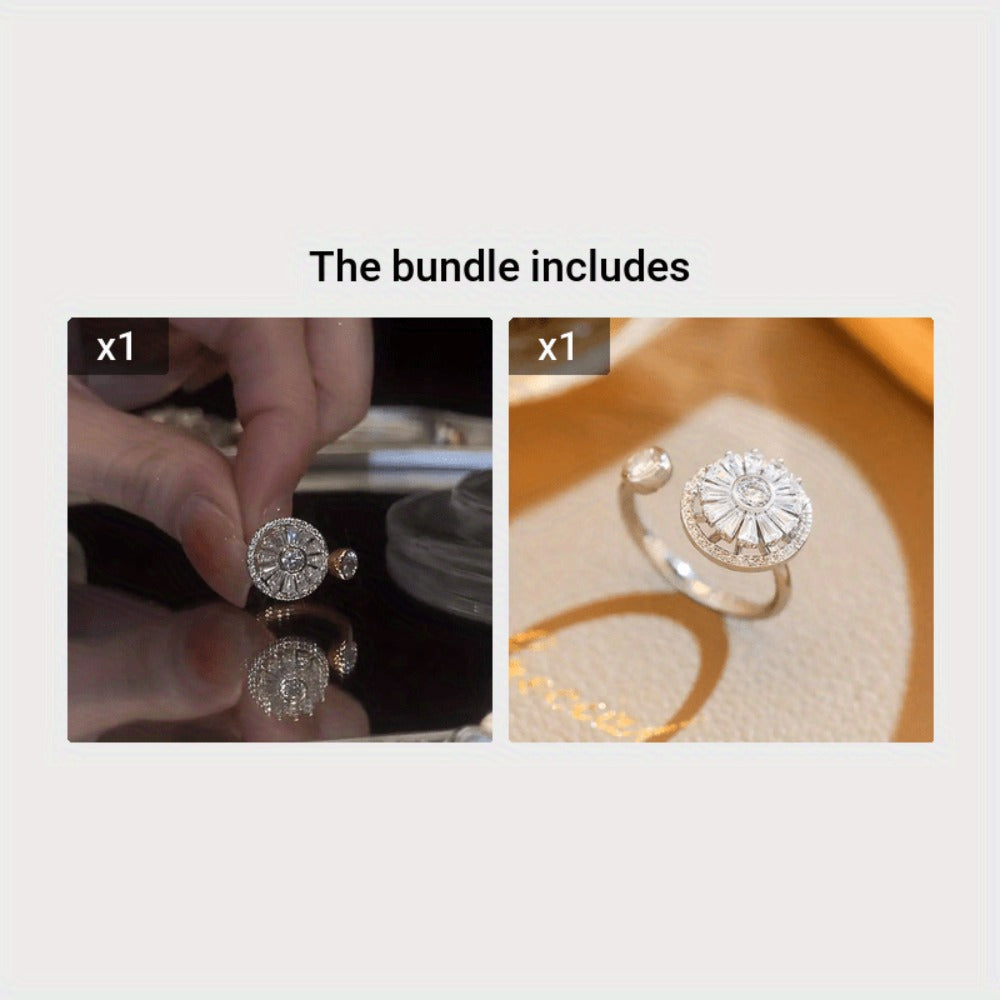 Adjustable Ring - Spinner S925 Sterling Silver with Cubic Zirconia - Rotating Open for - product detail view 6