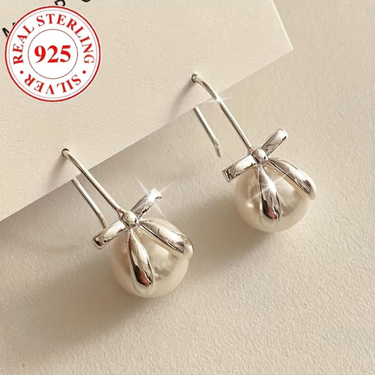 S925 Sterling Silver Pearl Earrings for Women - Platinum Plated Imitation Freshwater Pearl Drop Earrings, Boho Vacation Style Classic Jewelry Holiday Gift for Her