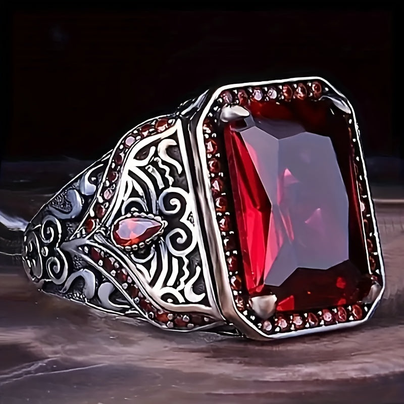 4pcs Men's Vintage Business Ring Set, Hand Carved Alloy with Shiny Synthetic Zirconia, Punk Hip-Hop Style, Ideal for Young Wearers, Young People, Wear