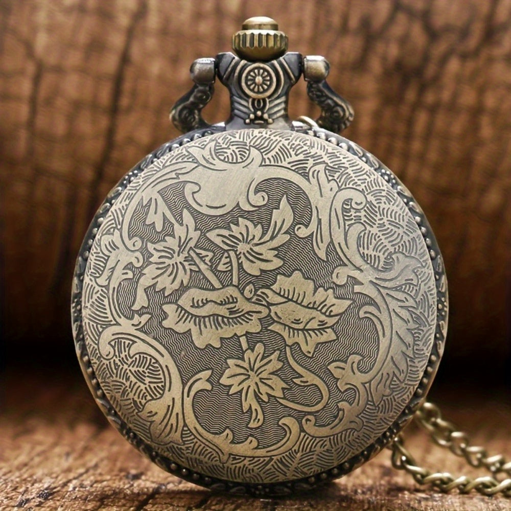 Vintage Pocket Watch Bronze Quartz 2-Pack Zinc Alloy Case Nickel-Free Strap Classic Analog Timepiece Gift Set for Men Women