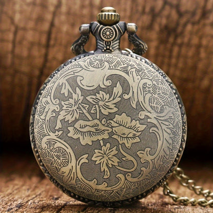 Vintage Pocket Watch Bronze Quartz 2-Pack Zinc Alloy Case Nickel-Free Strap Classic Analog Timepiece Gift Set for Men Women