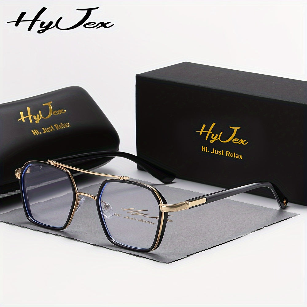 HyJex  Light Blocking Eyeglasses Frame, Trendy Double Beam Metal Plain Glasses