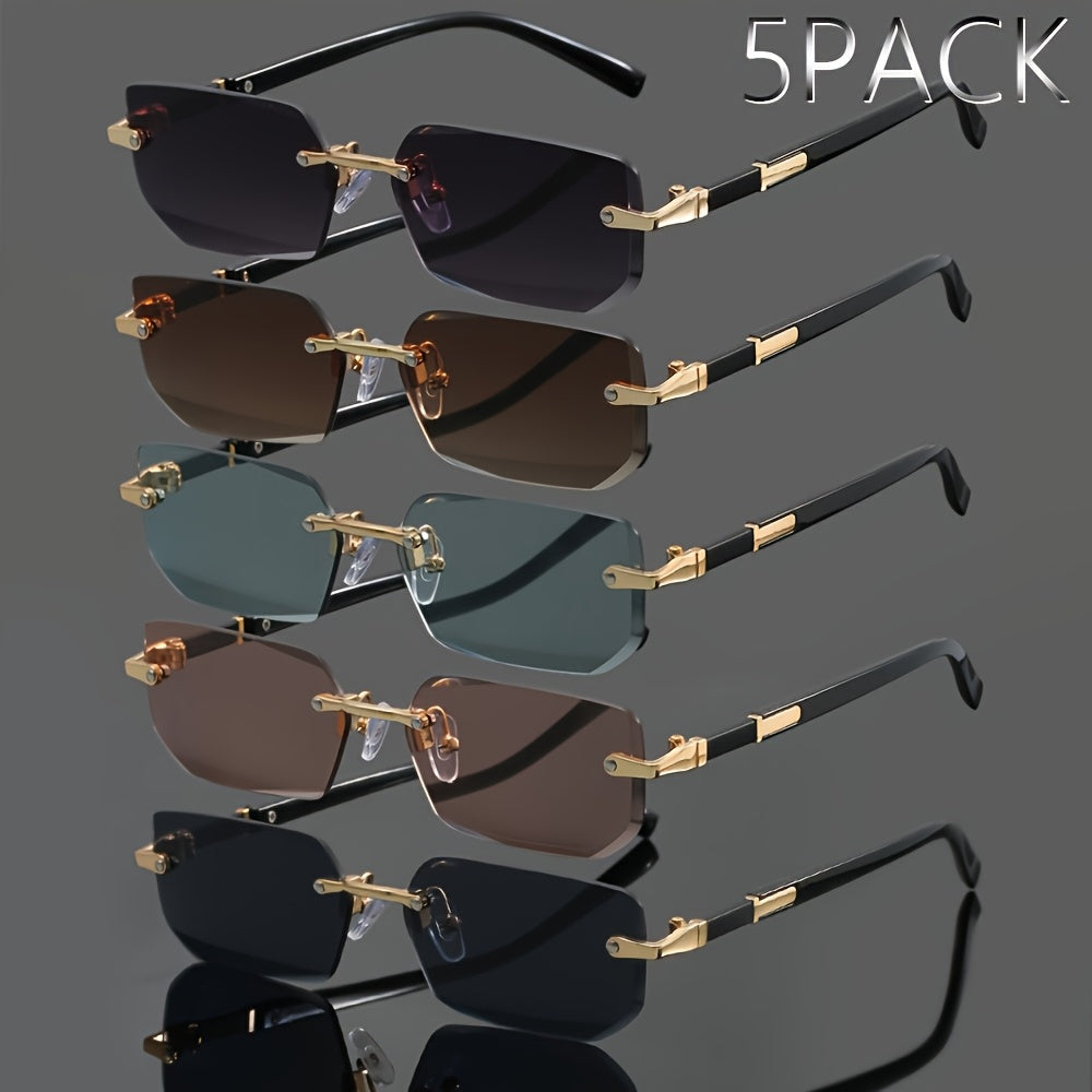 5pcs Men's and Women's Frameless Metal Fashion Glasses Classic  Trendy Glasses Summer Parties, Casual Street Photography and Holiday Gifts