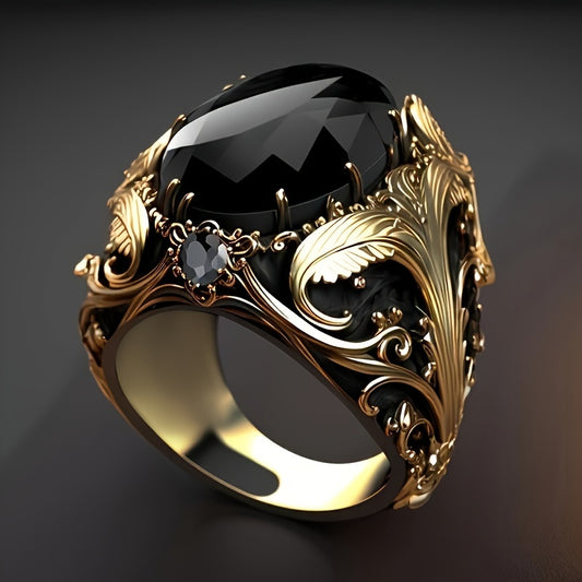 A Vintage Men'S Ring with a Black Oval Setting And Cubic Zirconia Retro Surface, Elegant Single Ring Jewelry Gift for Both Women And Men, a Daily Casual Ring, Without Battery