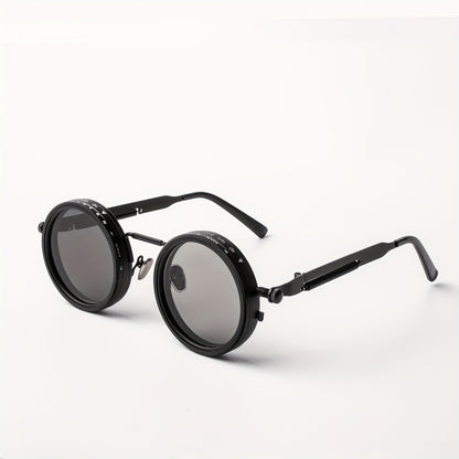 Industrial Punk Rotating Dimming Fashion Glasses – Spring Temple Flip-Up Adjustable Tint Eyewear, Steampunk Street Style Shades for Men & Women, Versatile High-Fashion Statement Piece