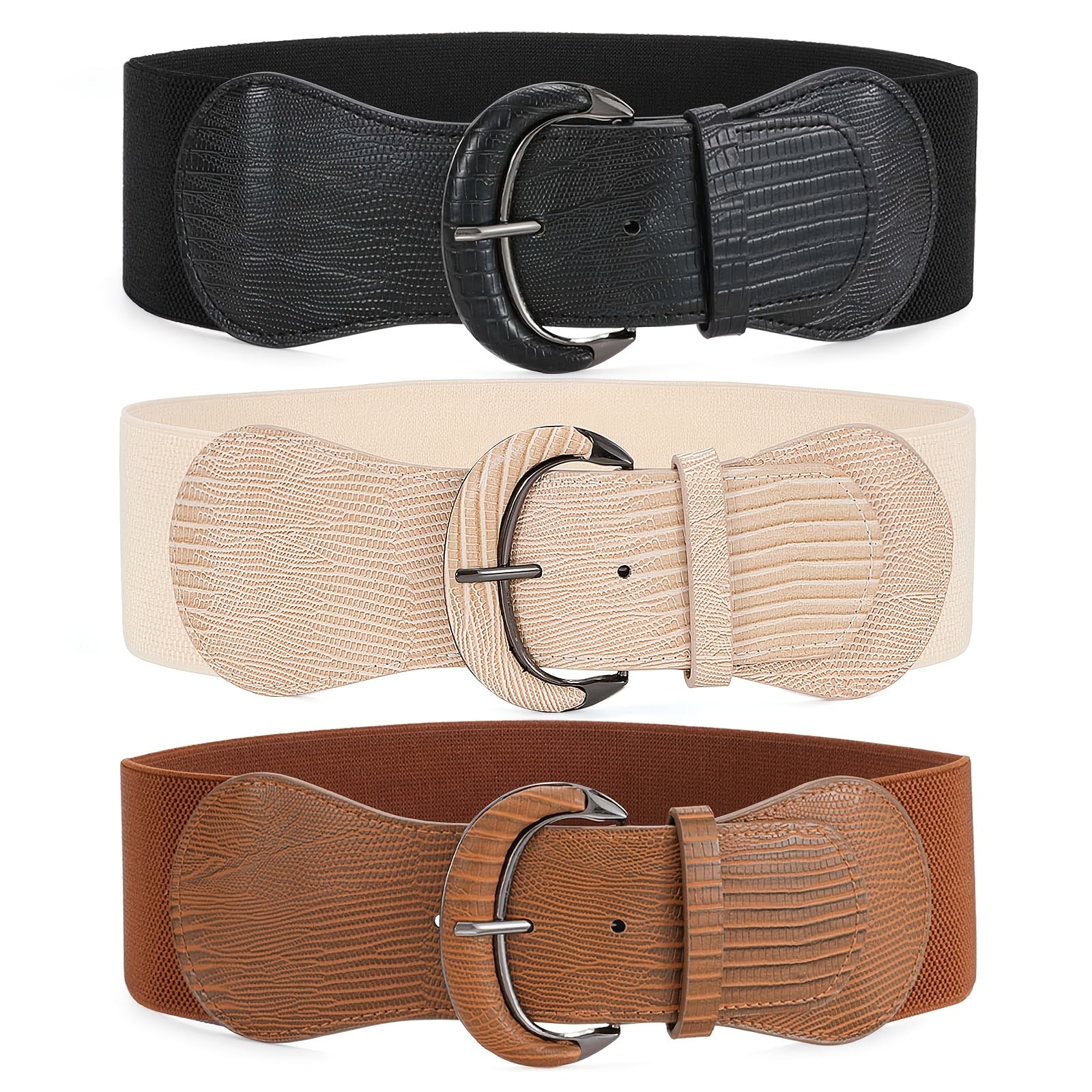 3-Pack SUOSDEY Vintage Matte Wide Waist Belts for Women, Elastic Band with Hook Buckle, Versatile for Beach, Party, Wedding, Casual & Festive Occasions, Braided Bow Design, Hand Washable