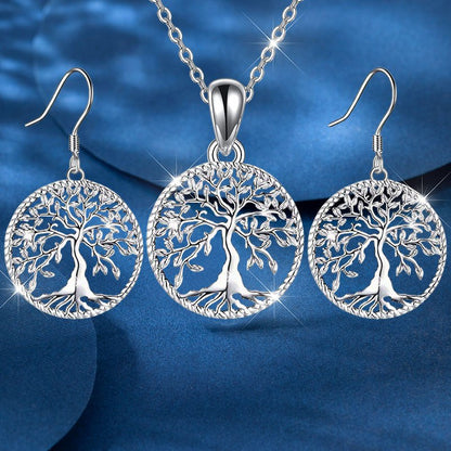 925 Sterling Silver Christmas Tree Jewelry Set 3 Pieces – Shining Tree Earrings & Necklace for Women, Elegant Holiday Party Gift Jewelry