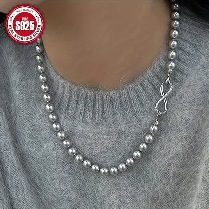 Double Layer Pearl Necklace S925 Sterling Silver - Imitation Pearl Chain with Detachable Buckle, Hypoallergenic Luxury Necklace for Women, Perfect Mother's Day & Special Occasion Gift