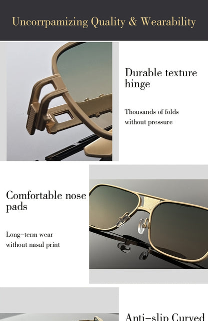 Square Sunglasses for Men – Retro Classic Metal Frame UV400 Polarized Lightweight Eyewear, Unisex Gradient Shades for Daily Wear & Outdoor Activities, Includes Case & Cleaning Cloth