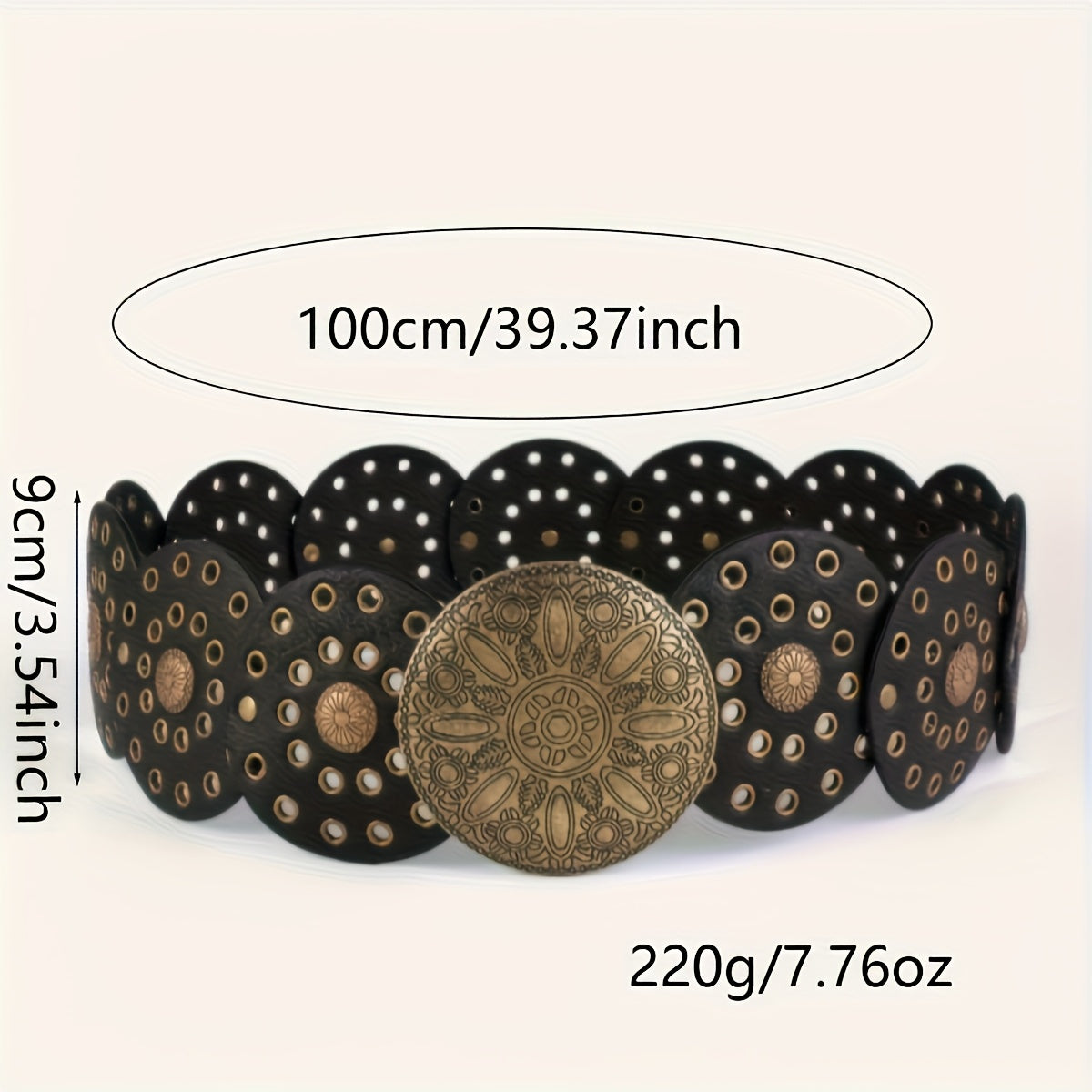 Vintage Bohemian Women's Belt with Engraved Metal Buckle - Western Style Handcrafted Round Buckle with Perforated Design for Casual, Party, Travel - A Versatile Fashion Accessory for All Seasons