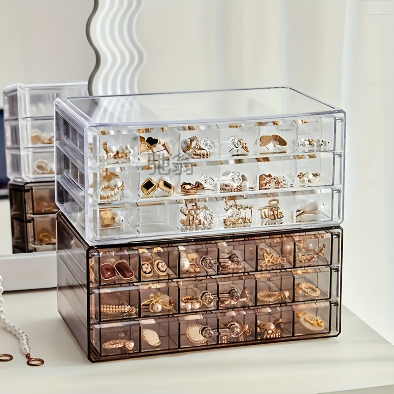 1pc Large-Capacity 3-Layer 72-Grid Ring Earrings Necklace Jewelry Storage Box with Buckle Closure And Classic Style - Spacious, Durable, And Easy-To-Use Plastic Organizer for Your Valuables