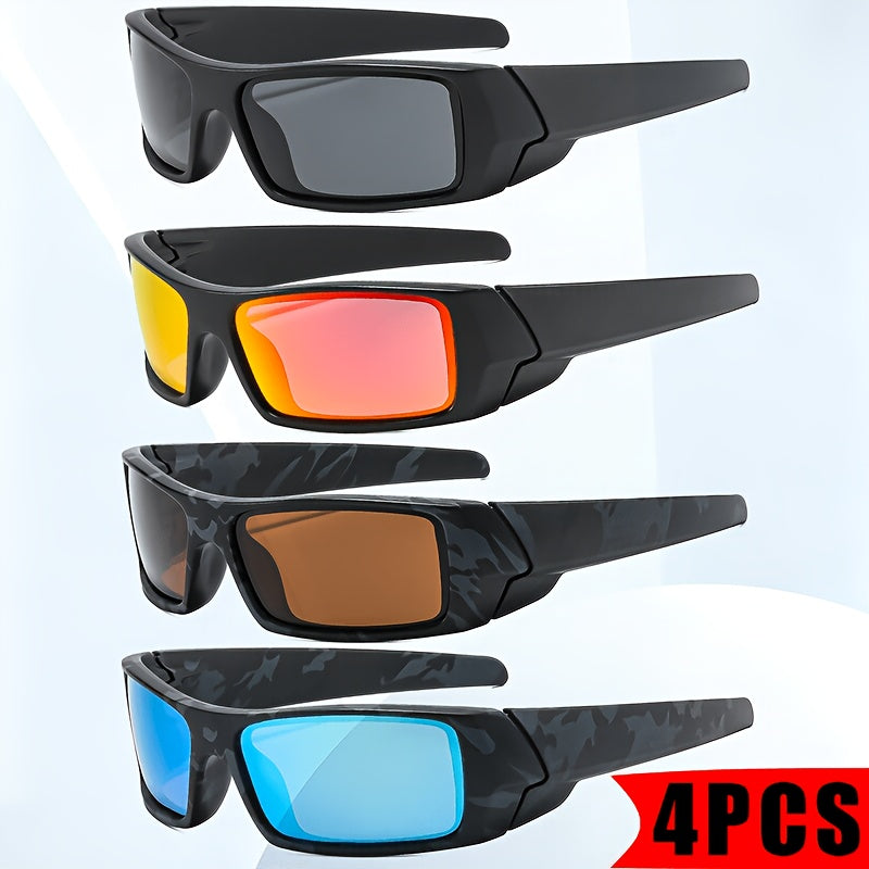 Polarized Sports Sunglasses 4 Pack – HD Lenses Cross Frame Design for Men, Camouflage & Solid Color Combos, Multi-Light Condition Eyewear, Outdoor Driving Cycling Fishing Set