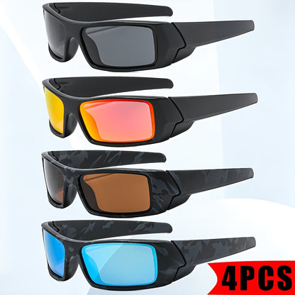 Polarized Sports Sunglasses 4 Pack – HD Lenses Cross Frame Design for Men, Camouflage & Solid Color Combos, Multi-Light Condition Eyewear, Outdoor Driving Cycling Fishing Set
