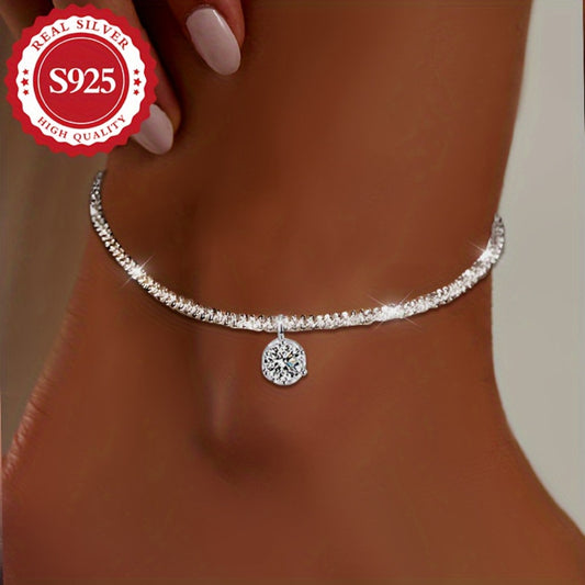 Anklet for Women - 925 Silver Moissanite for Sparkling Flash Diamond Ankle Chain - main product view