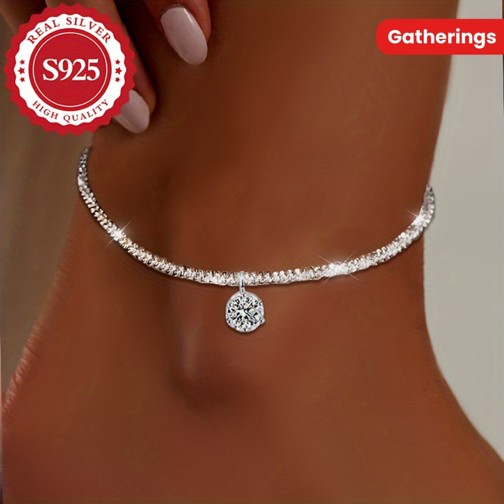 Anklet for Women - 925 Silver Moissanite for Sparkling Flash Diamond Ankle Chain - product detail view 4