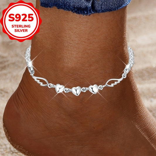 Anklet for Women - 925 Sterling Silver Angel Wings for - Love Heart Chain Ankle Bracelet - main product view
