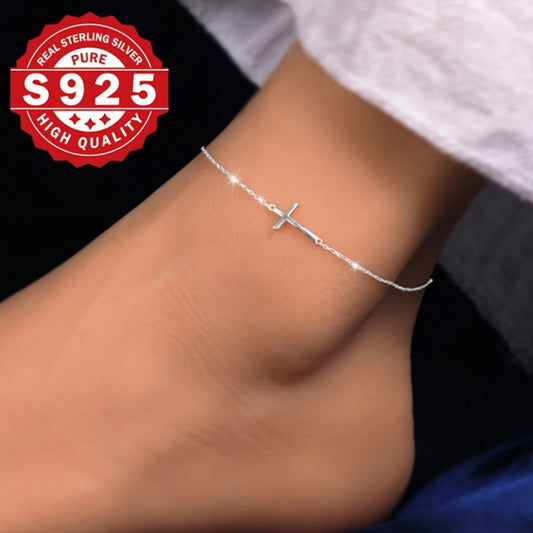 Anklet for Women - 925 Sterling Silver Cross for Minimalist Hypoallergenic Ankle Bracelet - main product view