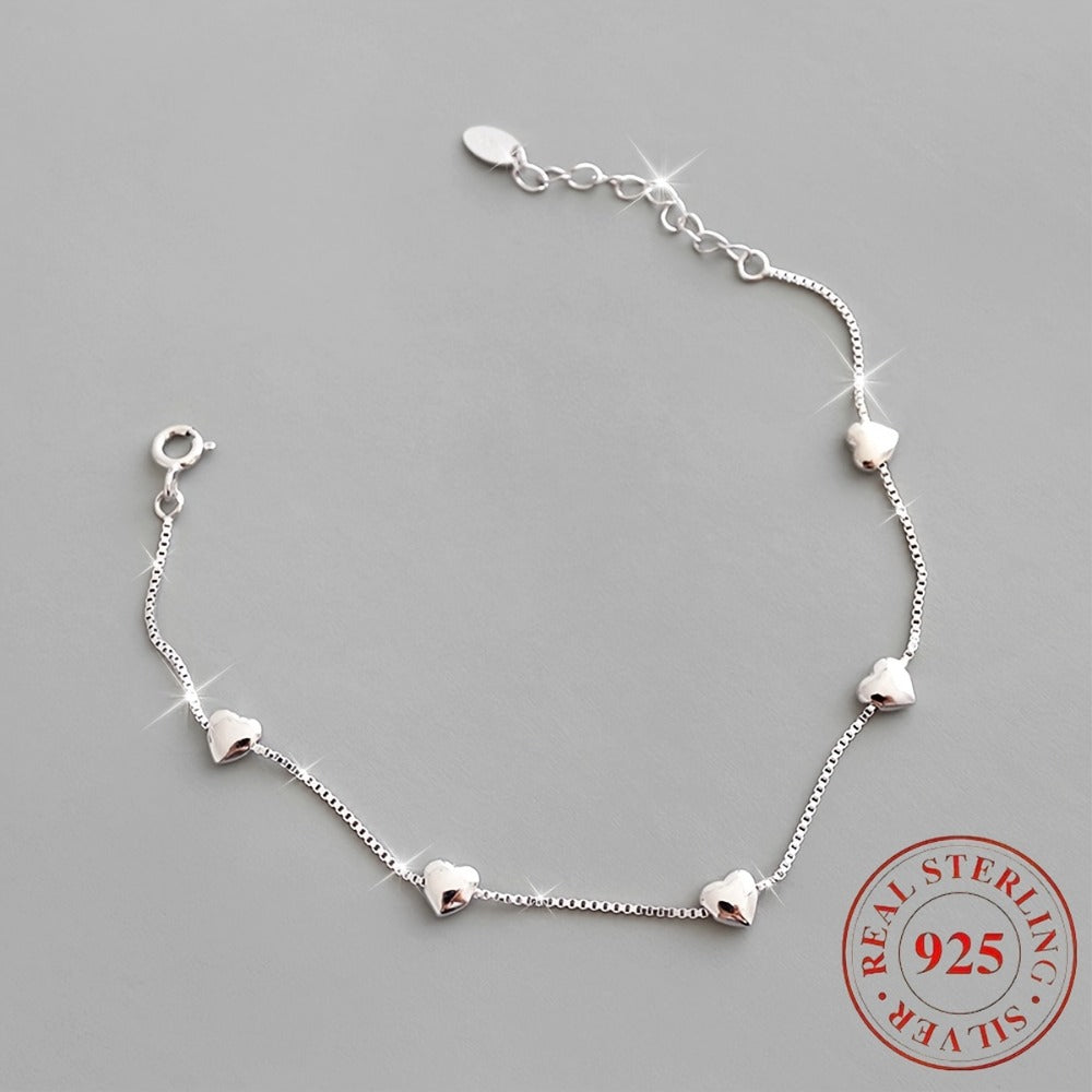 Anklet for Women - 925 Sterling Silver Heart-Shaped Smooth Elegant Ankle Chain Bracelet for - main product view