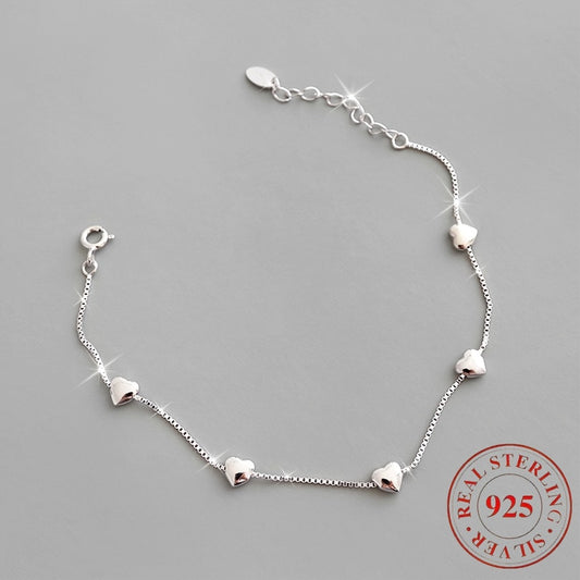Anklet for Women - 925 Sterling Silver Heart-Shaped Smooth Elegant Ankle Chain Bracelet for - main product view