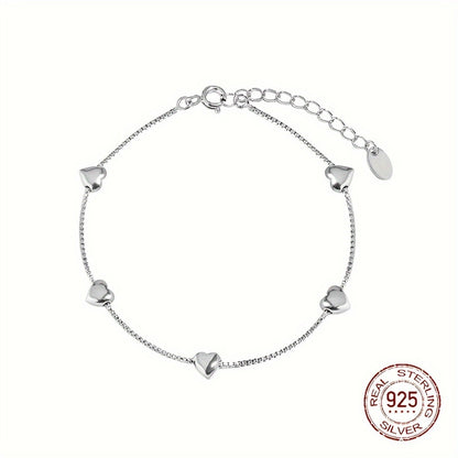 Anklet for Women - 925 Sterling Silver Heart-Shaped Smooth Elegant Ankle Chain Bracelet for - product detail view 2