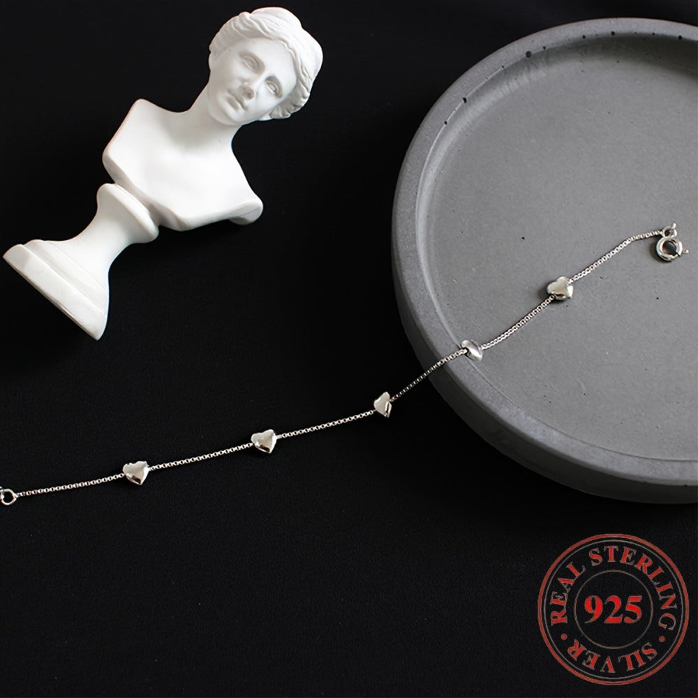 Anklet for Women - 925 Sterling Silver Heart-Shaped Smooth Elegant Ankle Chain Bracelet for - product detail view 3