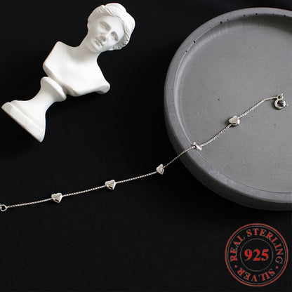Anklet for Women - 925 Sterling Silver Heart-Shaped Smooth Elegant Ankle Chain Bracelet for - product detail view 3