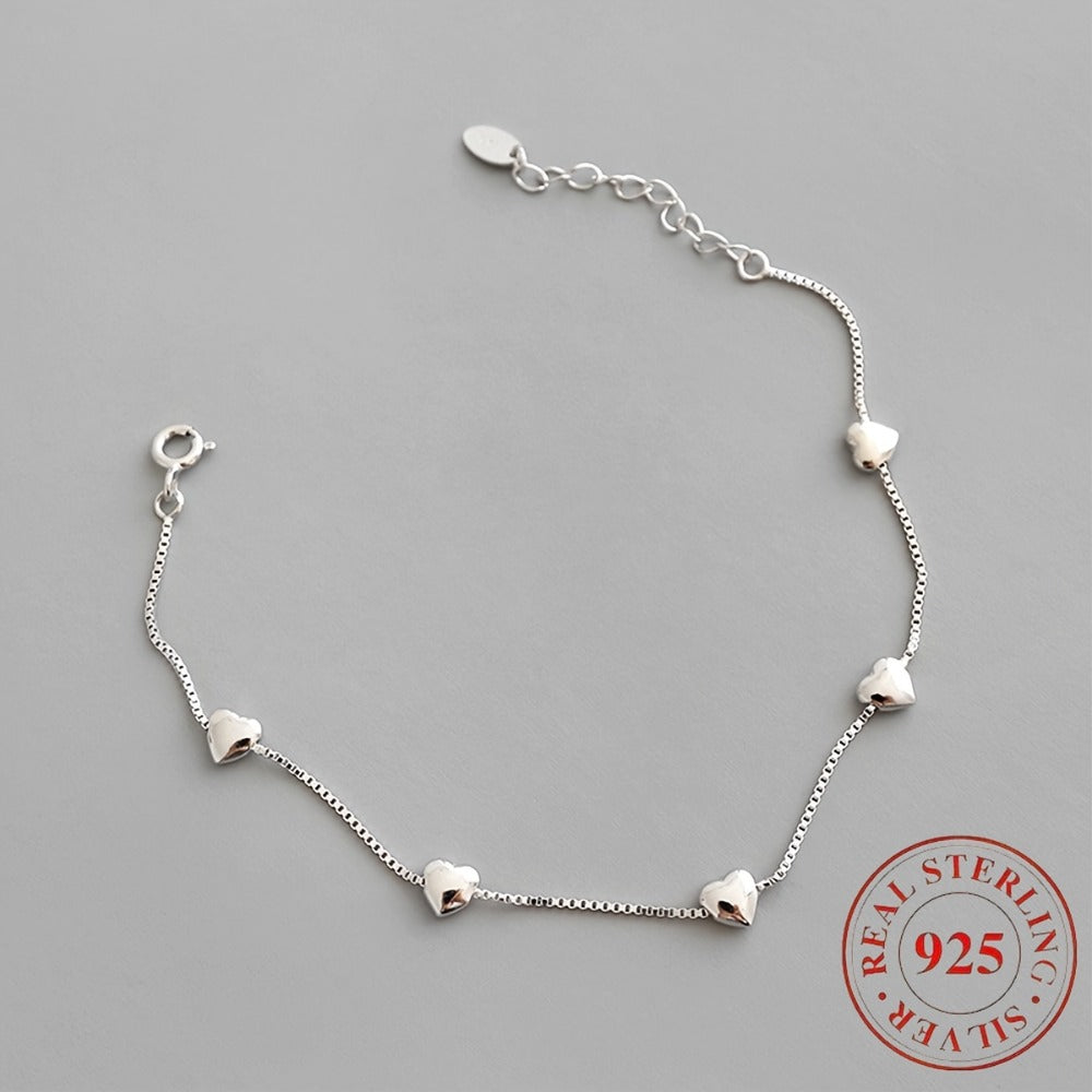 Anklet for Women - 925 Sterling Silver Heart-Shaped Smooth Elegant Ankle Chain Bracelet for - product detail view 6