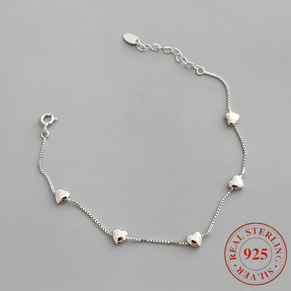 Anklet for Women - 925 Sterling Silver Heart-Shaped Smooth Elegant Ankle Chain Bracelet for - product detail view 6