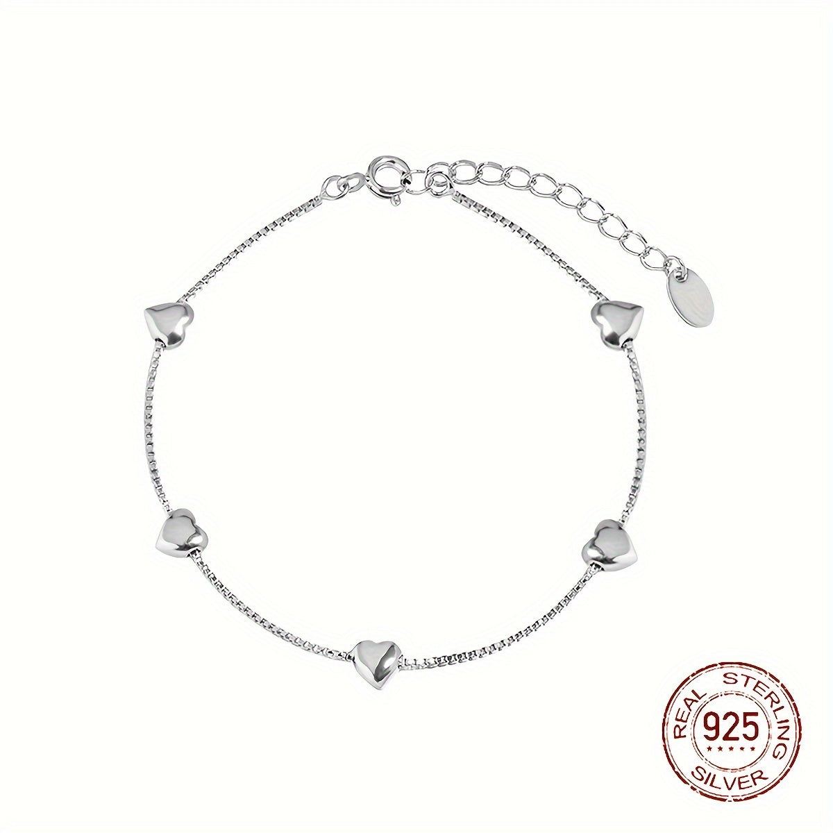 Anklet for Women - 925 Sterling Silver Heart-Shaped Smooth Elegant Ankle Chain Bracelet for - product detail view 7