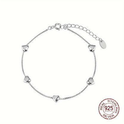 Anklet for Women - 925 Sterling Silver Heart-Shaped Smooth Elegant Ankle Chain Bracelet for - product detail view 7