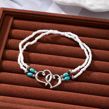 Anklet for Women - Beaded and Bracelet Set 4Pcs for - Multicolor Seed Bead Double Heart Boho - product detail view 7