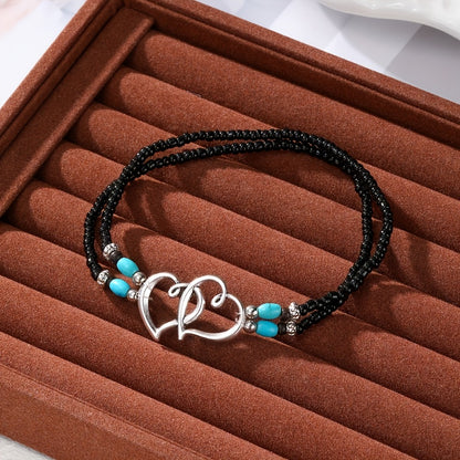 Anklet for Women - Beaded and Bracelet Set 4Pcs for - Multicolor Seed Bead Double Heart Boho - product detail view 8