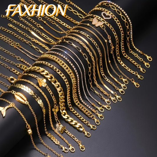 Anklet for Women - Butterfly Set 22 Pieces Layered Metal Ankle Chain Bracelet for Girls, Boho - main product view
