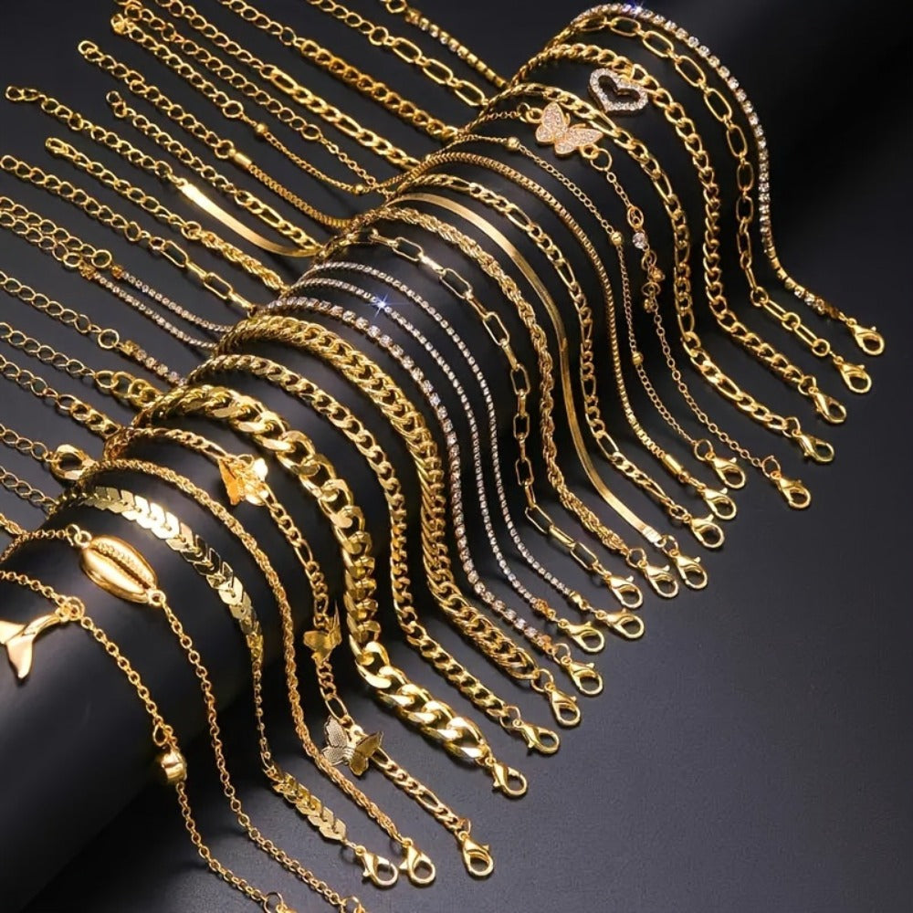 Anklet for Women - Butterfly Set 22 Pieces Layered Metal Ankle Chain Bracelet for Girls, Boho - product detail view 3