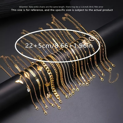 Anklet for Women - Butterfly Set 22 Pieces Layered Metal Ankle Chain Bracelet for Girls, Boho - product detail view 6