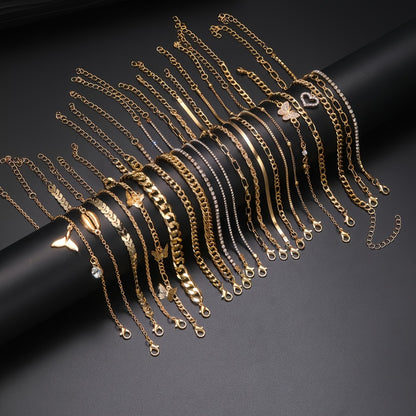 Anklet for Women - Butterfly Set 22 Pieces Layered Metal Ankle Chain Bracelet for Girls, Boho - product detail view 7