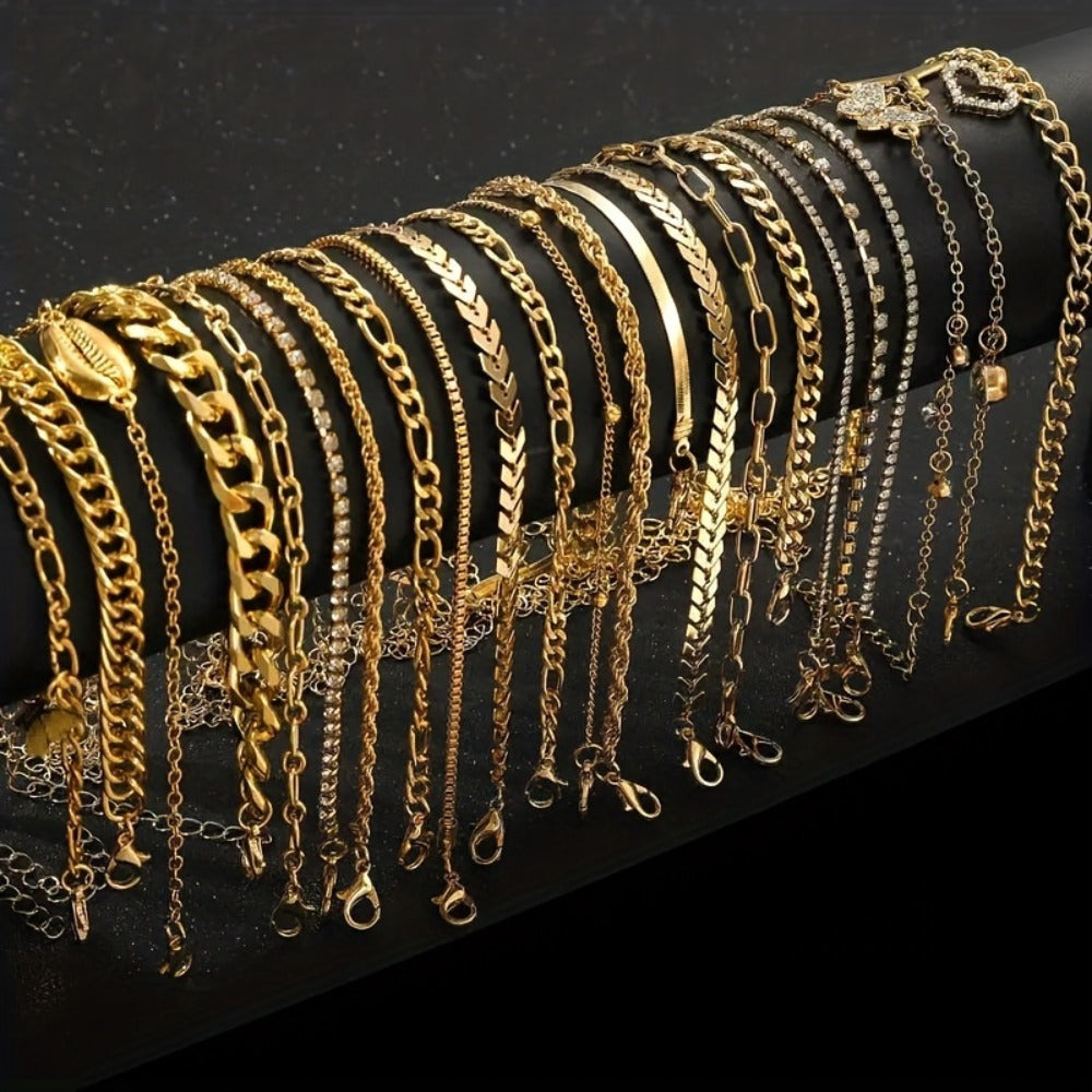 Anklet for Women - Butterfly Set 22 Pieces Layered Metal Ankle Chain Bracelet for Girls, Boho - product detail view 16