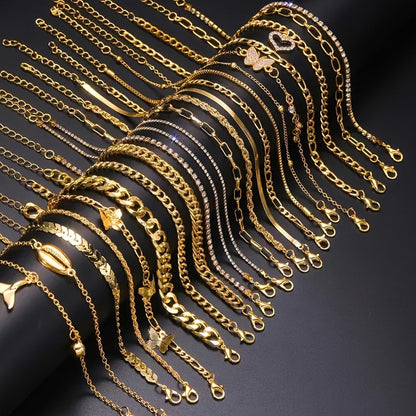 Anklet for Women - Butterfly Set 22 Pieces Layered Metal Ankle Chain Bracelet for Girls, Boho - product detail view 17