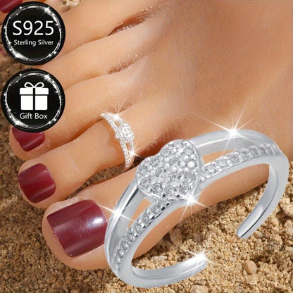 Anklet for Women - Heart 925 Sterling Silver Adjustable Ankle Bracelet for Romantic Heart - product detail view 2