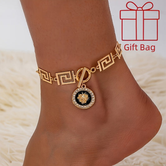 Anklet for Women - Lion Head for Boho Gold Stainless Steel Ankle Chain with Black Accent - main product view