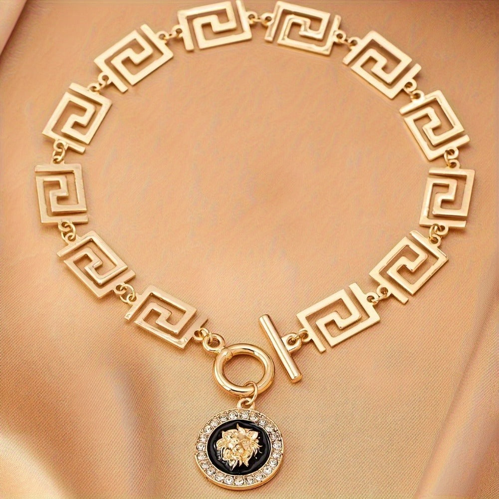 Anklet for Women - Lion Head for Boho Gold Stainless Steel Ankle Chain with Black Accent - product detail view 6