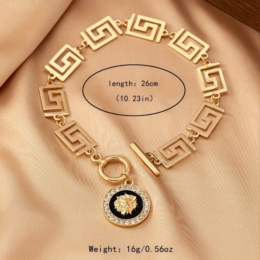 Anklet for Women - Lion Head for Boho Gold Stainless Steel Ankle Chain with Black Accent - product detail view 7