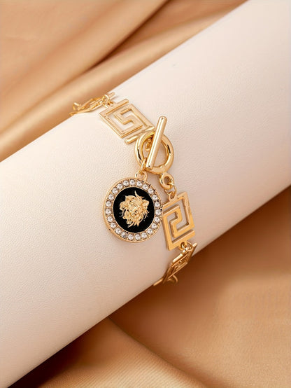 Anklet for Women - Lion Head for Boho Gold Stainless Steel Ankle Chain with Black Accent - product detail view 9