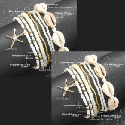 Anklet for Women - Set for 14Pcs - Boho Beach Shell Starfish Rice Bead Ankle Bracelets - product detail view 4