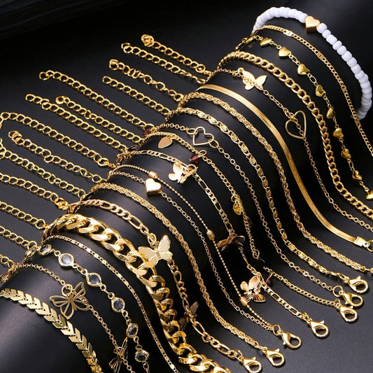 Anklet for Women - Set 20 Pieces for - Boho Butterfly, Heart & Rhinestone Layered Ankle - main product view