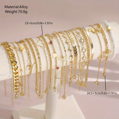 Anklet for Women - Set 20 Pieces for - Boho Butterfly, Heart & Rhinestone Layered Ankle - product detail view 3