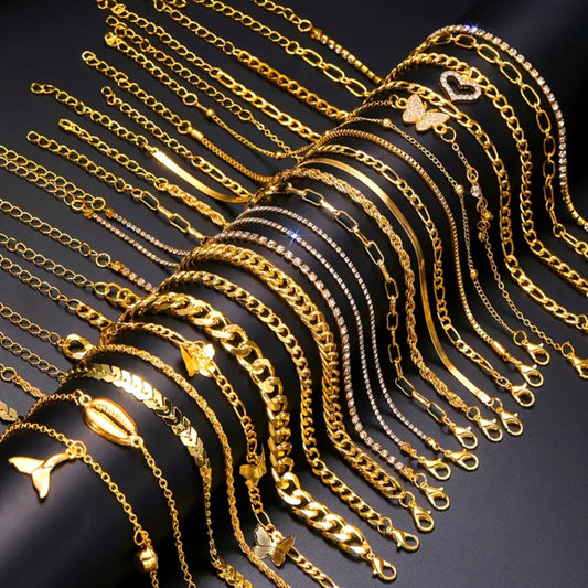 Anklet for Women - Set 22 Pcs Gold Layered Stackable for Rhinestone Butterfly Heart Geometric - main product view
